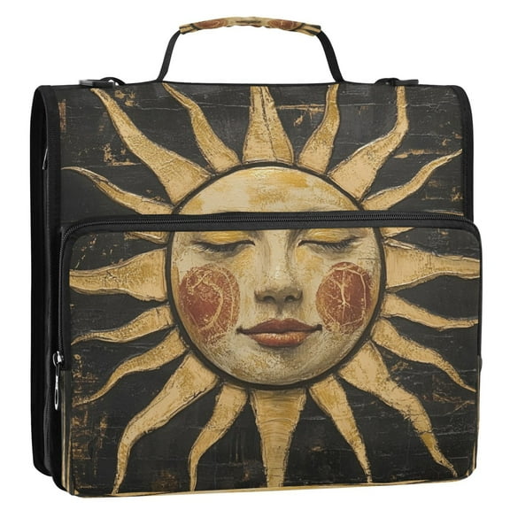 Circular Folder Package 13.6*3.5*12.4 Inches ,Binder Bag，Binder Organizer，Zipper Binder，3 Ring Binder ,Suitable for Work Smiling Sun Pattern