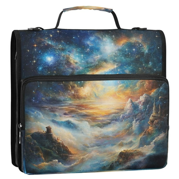 Circular Folder Package 13.6*3.5*12.4 Inches ,Binder Bag，Binder Organizer，Zipper Binder，3 Ring Binder ,Suitable for Work Super Beautiful Universe