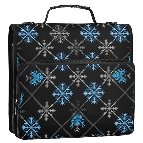 Circular Folder Package 13.6*3.5*12.4 Inches ,Binder Bag，Binder Organizer，Zipper Binder，3 Ring Binder ,Suitable for Work or School Teacup Beautiful Blue Snowflake