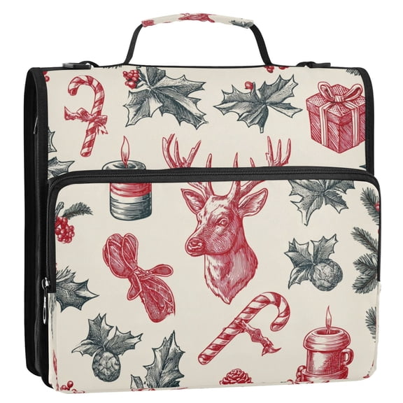 Circular Folder Package 13.6*3.5*12.4 Inches ,Binder Bag,Binder Organizer,Zipper Binder,3 Ring Binder ,Suitable for Work or School Teacup Beautiful Christmas Elements