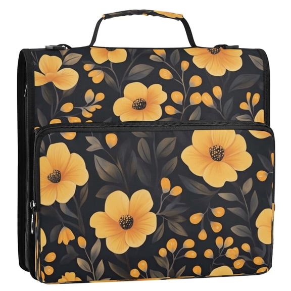 Circular Folder Package 13.6*3.5*12.4 Inches ,Binder Bag，Binder Organizer，Zipper Binder，3 Ring Binder ,Suitable for Work Beautiful and Lovely Yellow Flowers