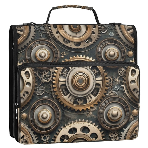 Circular Folder Package 13.6*3.5*12.4 Inches ,Binder Bag，Binder Organizer，Zipper Binder，3 Ring Binder ,Suitable for Work Beautiful Steampunk Gears