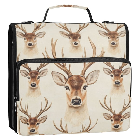 Circular Folder Package 13.6*3.5*12.4 Inches ,Binder BagBinder OrganizerZipper Binder3 Ring Binder ,Suitable for Work Big Eyes Deer Seamless