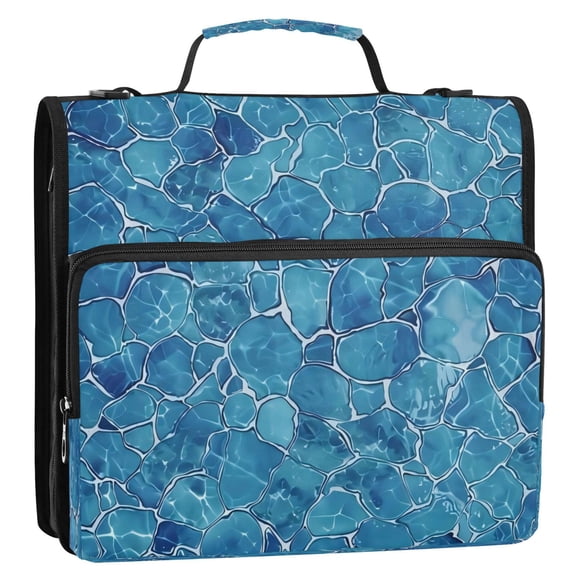 Circular Folder Package 13.6*3.5*12.4 Inches ,Binder Bag，Binder Organizer，Zipper Binder，3 Ring Binder ,Suitable for Work Blue Corrugated Stone