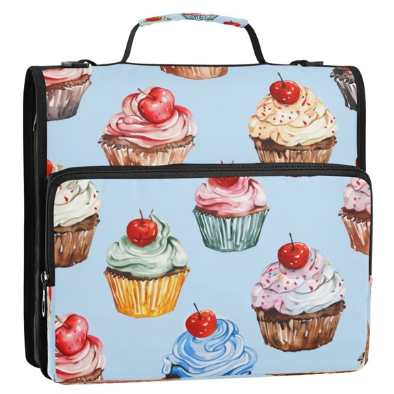 Circular Folder Package 13.6*3.5*12.4 Inches ,Binder Bag，Binder Organizer，Zipper Binder，3 Ring Binder ,Suitable for Work Blue Cupcake