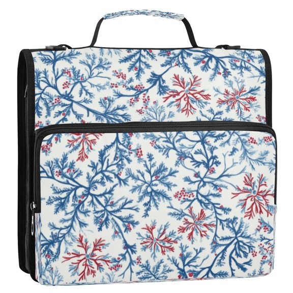 Circular Folder Package 13.6*3.5*12.4 Inches ,Binder BagBinder OrganizerZipper Binder3 Ring Binder ,Suitable for Work Blue Winter Leaves