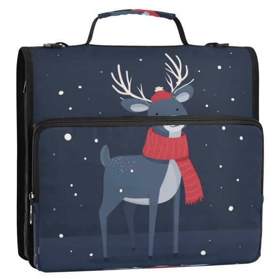 Circular Folder Package 13.6*3.5*12.4 Inches ,Binder Bag,Binder Organizer,Zipper Binder,3 Ring Binder ,Suitable for Work or School Teacup Cartoon Christmas Reindeer