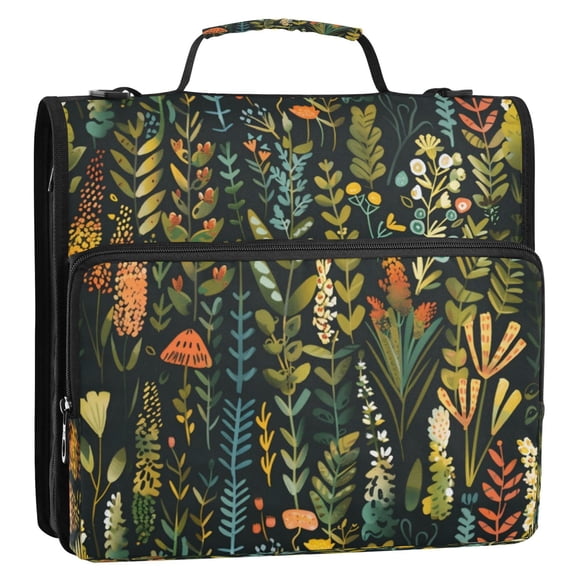 Circular Folder Package 13.6*3.5*12.4 Inches ,Binder Bag，Binder Organizer，Zipper Binder，3 Ring Binder ,Suitable for Work Cartoon Green Leaves