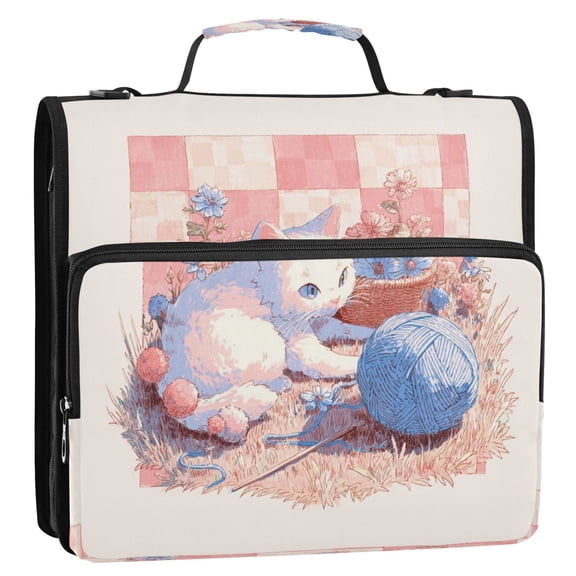 Circular Folder Package 13.6*3.5*12.4 Inches ,Binder Bag，Binder Organizer，Zipper Binder，3 Ring Binder ,Suitable for Work or School Teacup Cats and Balls Of Yarn