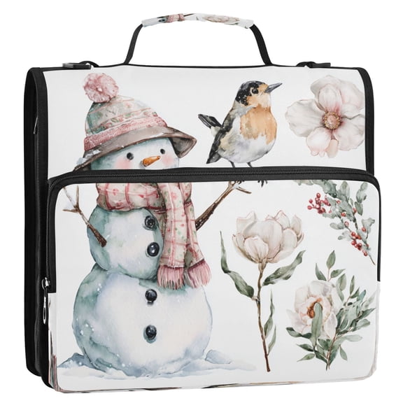 Circular Folder Package 13.6*3.5*12.4 Inches ,Binder Bag，Binder Organizer，Zipper Binder，3 Ring Binder ,Suitable for Work or School Teacup Christmas Winter Flowers