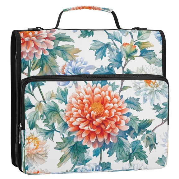 Circular Folder Package 13.6*3.5*12.4 Inches ,Binder Bag，Binder Organizer，Zipper Binder，3 Ring Binder ,Suitable for Work Chrysanthemums Maroon