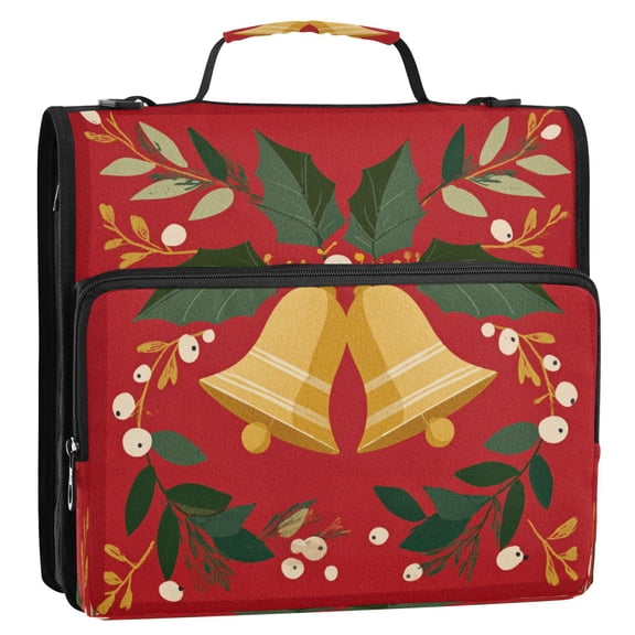 Circular Folder Package 13.6*3.5*12.4 Inches ,Binder Bag，Binder Organizer，Zipper Binder，3 Ring Binder ,Suitable for Work or School Teacup Cute Christmas Bell