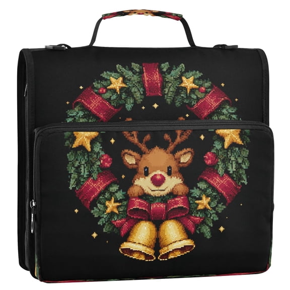 Circular Folder Package 13.6*3.5*12.4 Inches ,Binder Bag，Binder Organizer，Zipper Binder，3 Ring Binder ,Suitable for Work or School Teacup Cute Christmas Reindeer