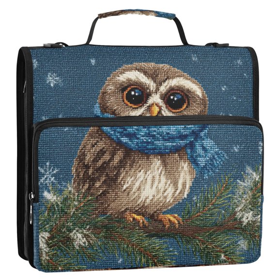 Circular Folder Package 13.6*3.5*12.4 Inches ,Binder BagBinder OrganizerZipper Binder3 Ring Binder ,Suitable for Work or School Teacup Cute Gray Owl