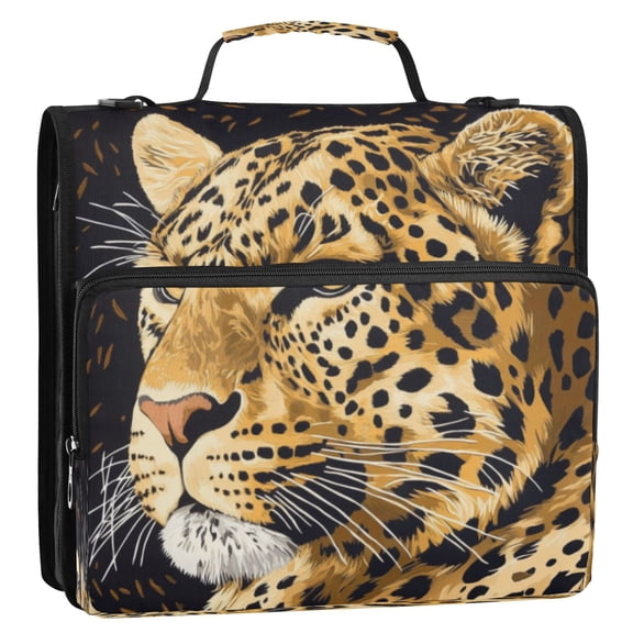 Circular Folder Package 13.6*3.5*12.4 Inches ,Binder BagBinder OrganizerZipper Binder3 Ring Binder ,Suitable for Work Cute Leopard