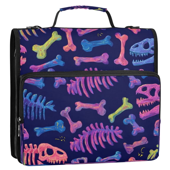 Circular Folder Package 13.6*3.5*12.4 Inches ,Binder BagBinder OrganizerZipper Binder3 Ring Binder ,Suitable for Work or School Teacup Dinosaur Bones