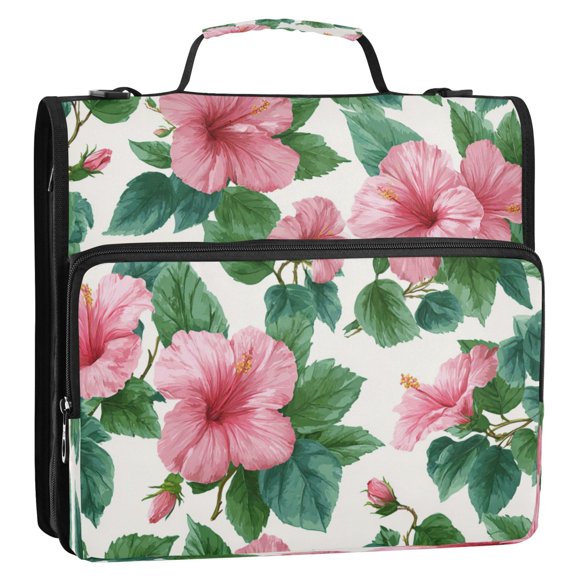 Circular Folder Package 13.6*3.5*12.4 Inches ,Binder Bag，Binder Organizer，Zipper Binder，3 Ring Binder ,Suitable for Work or School Teacup Flowers Pink