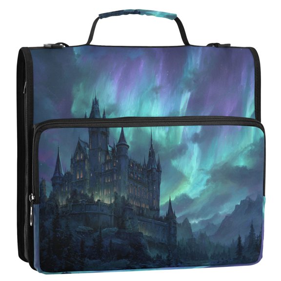 Circular Folder Package 13.6*3.5*12.4 Inches ,Binder BagBinder OrganizerZipper Binder3 Ring Binder ,Suitable for Work or School Teacup Gothic Castle Aurora Sky