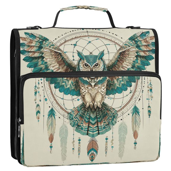 Circular Folder Package 13.6*3.5*12.4 Inches ,Binder BagBinder OrganizerZipper Binder3 Ring Binder ,Suitable for Work or School Teacup Owl Wings Perched