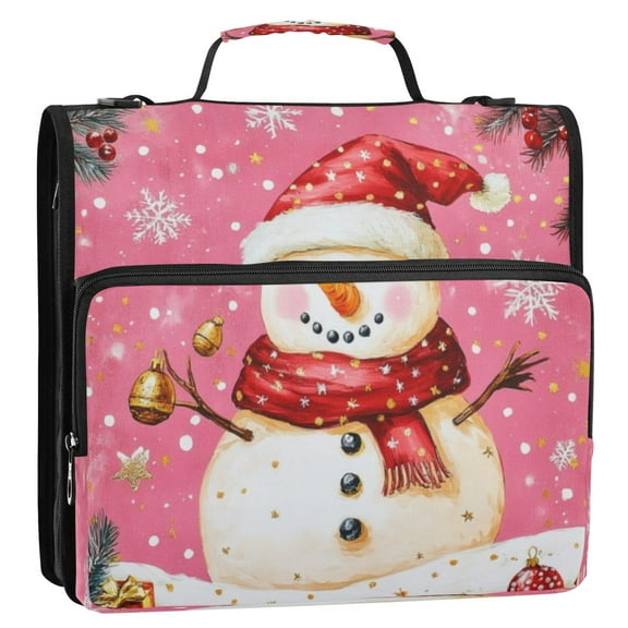 Circular Folder Package 13.6*3.5*12.4 Inches ,Binder Bag，Binder Organizer，Zipper Binder，3 Ring Binder ,Suitable for Work Pink Christmas Lovely Snowman