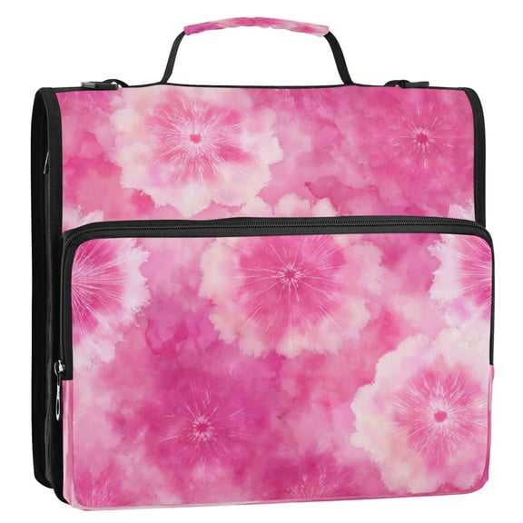 Circular Folder Package 13.6*3.5*12.4 Inches ,Binder Bag，Binder Organizer，Zipper Binder，3 Ring Binder ,Suitable for Work or School Teacup Pink Pattern Beautiful