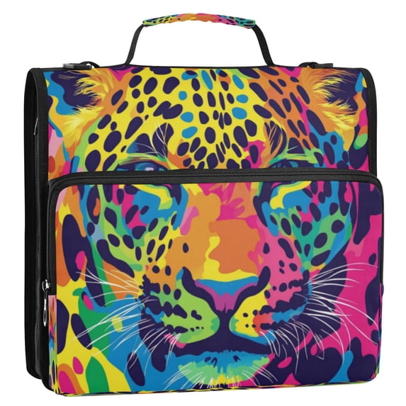 Circular Folder Package 13.6*3.5*12.4 Inches ,Binder Bag，Binder Organizer，Zipper Binder，3 Ring Binder ,Suitable for Work Pretty Colored Leopards