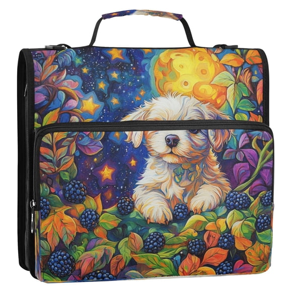 Circular Folder Package 13.6*3.5*12.4 Inches ,Binder Bag，Binder Organizer，Zipper Binder，3 Ring Binder ,Suitable for Work Pretty White Dog