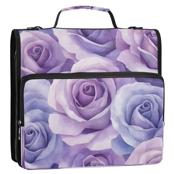 Circular Folder Package 13.6*3.5*12.4 Inches ,Binder Bag,Binder Organizer,Zipper Binder,3 Ring Binder ,Suitable for Work Purple Roses Seamless