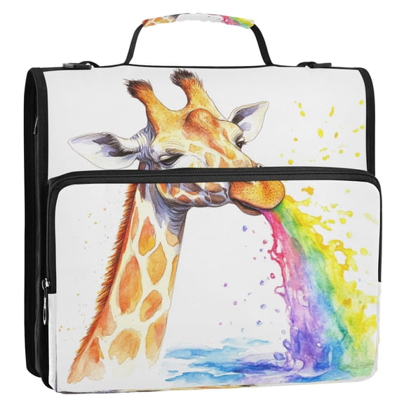 Circular Folder Package 13.6*3.5*12.4 Inches ,Binder Bag，Binder Organizer，Zipper Binder，3 Ring Binder ,Suitable for Work Rainbow Giraffe Pattern