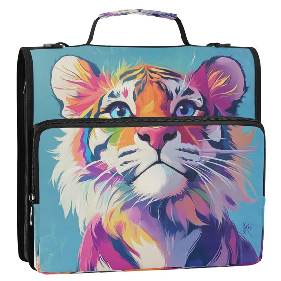 Circular Folder Package 13.6*3.5*12.4 Inches ,Binder BagBinder OrganizerZipper Binder3 Ring Binder ,Suitable for Work Rainbow Tiger Cub