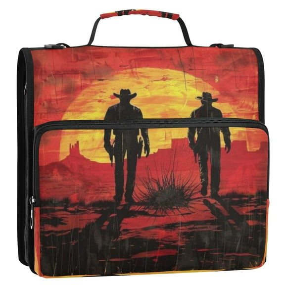 Circular Folder Package 13.6*3.5*12.4 Inches ,Binder BagBinder OrganizerZipper Binder3 Ring Binder ,Suitable for Work Red Western Cowboy