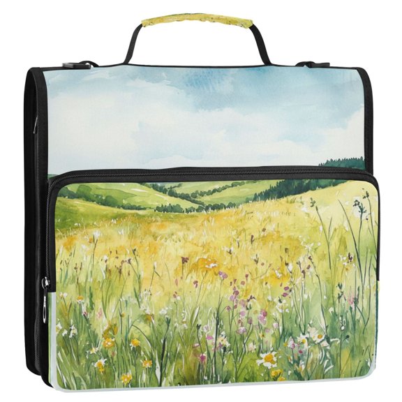 Circular Folder Package 13.6*3.5*12.4 Inches ,Binder Bag，Binder Organizer，Zipper Binder，3 Ring Binder ,Suitable for Work Sea Of Yellow Flowers