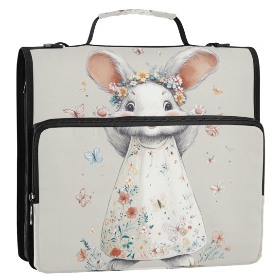 Circular Folder Package 13.6*3.5*12.4 Inches ,Binder Bag,Binder Organizer,Zipper Binder,3 Ring Binder ,Suitable for Work or School Teacup Smiling White Rabbit