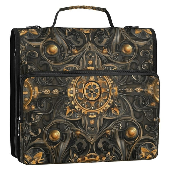 Circular Folder Package 13.6*3.5*12.4 Inches ,Binder Bag，Binder Organizer，Zipper Binder，3 Ring Binder ,Suitable for Work Steampunk Style Gears