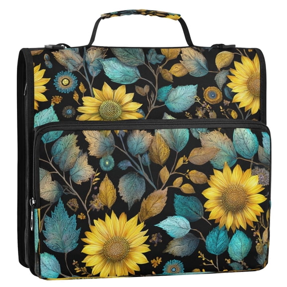 Circular Folder Package 13.6*3.5*12.4 Inches ,Binder BagBinder OrganizerZipper Binder3 Ring Binder ,Suitable for Work or School Teacup Yellow Sage Leaf Pattern