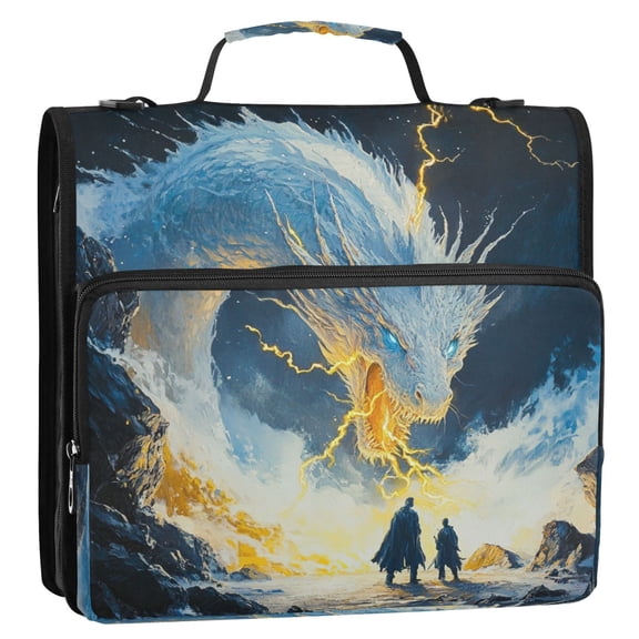 Circular Folder Package 13.6*3.5*12.4 Inches ,Binder BagBinder OrganizerZipper Binder3 Ring Binder ,Suitable for Work White Lightning Dragon