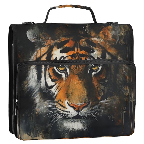 Circular Folder Package 13.6*3.5*12.4 Inches ,Binder BagBinder OrganizerZipper Binder3 Ring Binder ,Suitable for Work Yellow Pretty Tiger Pattern