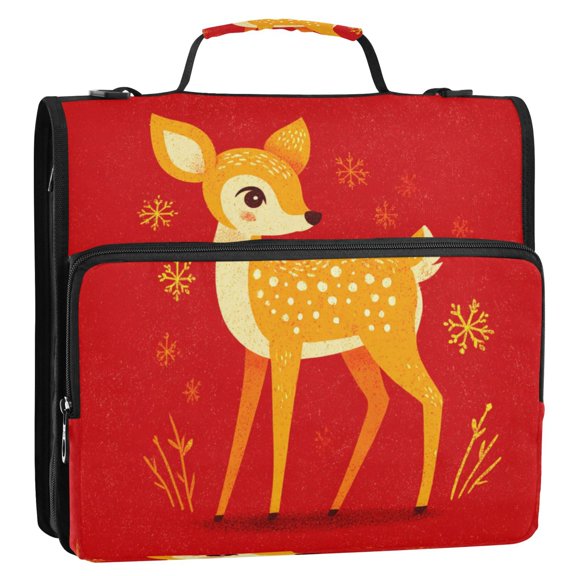 Circular Folder Package 13.6*3.5*12.4 Inches ,Binder Bag,Binder Organizer,Zipper Binder,3 Ring Binder ,Suitable for Work Teacup Beautiful Yellow Christmas Deer