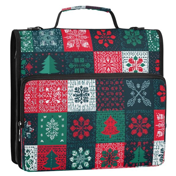 Circular Folder Package 13.6*3.5*12.4 Inches ,Binder Bag，Binder Organizer，Zipper Binder，3 Ring Binder ,Suitable for Work Teacup Christmas Element Pattern