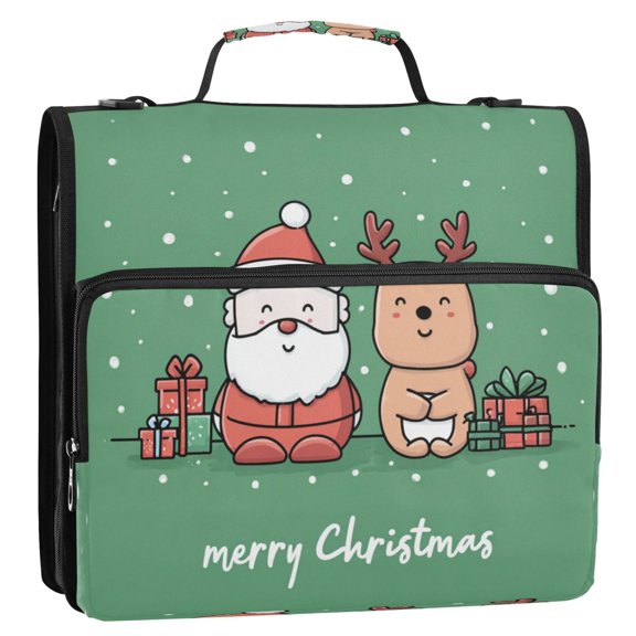 Circular Folder Package 13.6*3.5*12.4 Inches ,Binder Bag，Binder Organizer，Zipper Binder，3 Ring Binder ,Suitable for Work Teacup Christmas Reindeer Cartoon