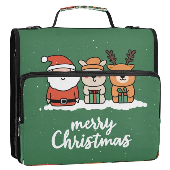 Circular Folder Package 13.6*3.5*12.4 Inches ,Binder Bag，Binder Organizer，Zipper Binder，3 Ring Binder ,Suitable for Work Teacup Cute Santa Claus Cartoon