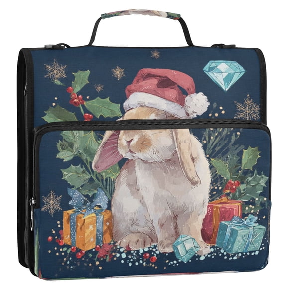 Circular Folder Package 13.6*3.5*12.4 Inches ,Binder Bag，Binder Organizer，Zipper Binder，3 Ring Binder ,Suitable for Work Teacup Warm Christmas Cute Rabbit