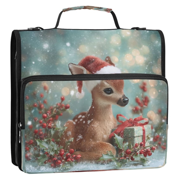 Circular Folder Package 13.6*3.5*12.4 Inches ,Binder Bag，Binder Organizer，Zipper Binder，3 Ring Binder ,Suitable for Work Teacup Warm Christmas Deer Cartoon