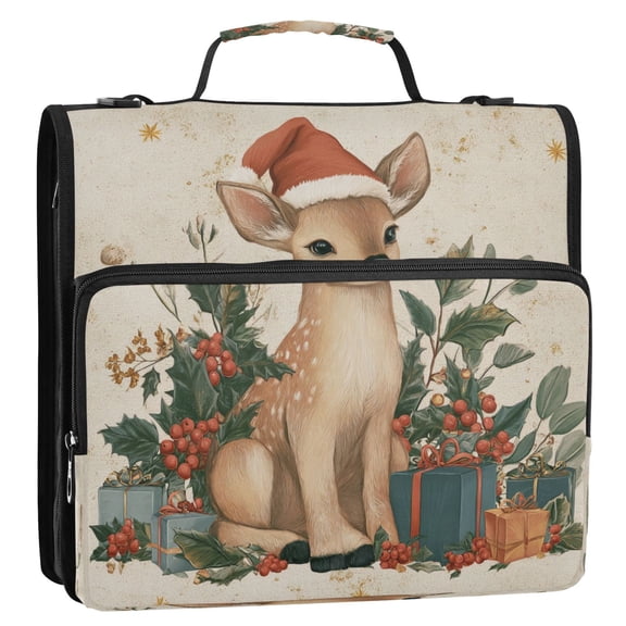 Circular Folder Package 13.6*3.5*12.4 Inches ,Binder Bag，Binder Organizer，Zipper Binder，3 Ring Binder ,Suitable for Work Teacup Warm Christmas Orange Deer