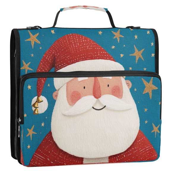 Circular Folder Package 13.6*3.5*12.4 Inches ,Binder Bag，Binder Organizer，Zipper Binder，3 Ring Binder ,Suitable for Work Teacup Blue Santa Claus