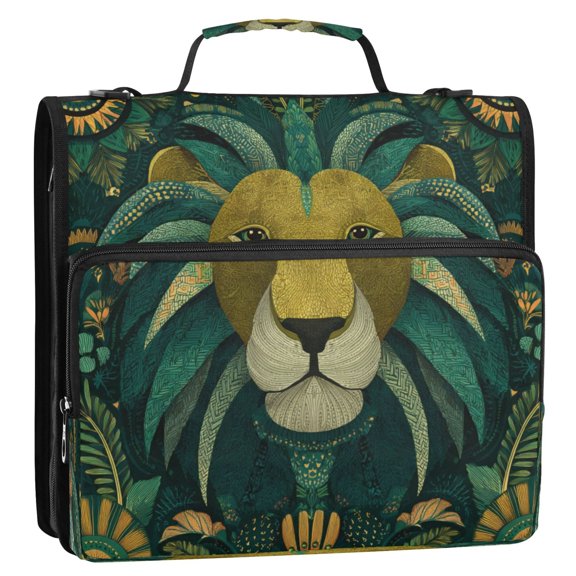 Circular Folder Package 13.6*3.5*12.4 Inches ,Binder Bag,Binder Organizer,Zipper Binder,3 Ring Binder ,Suitable for Work Teacup Green Lion