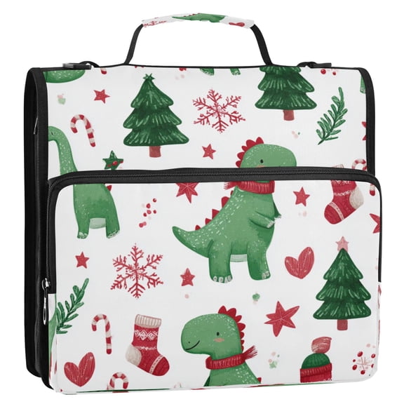 Circular Folder Package 13.6*3.5*12.4 Inches ,Binder BagBinder OrganizerZipper Binder3 Ring Binder ,Suitable for Work Teacup Little Green Dinosaur