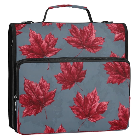 Circular Folder Package 13.6*3.5*12.4 Inches ,Binder Bag，Binder Organizer，Zipper Binder，3 Ring Binder ,Suitable for Work Teacup Red Maple Leaf Cute