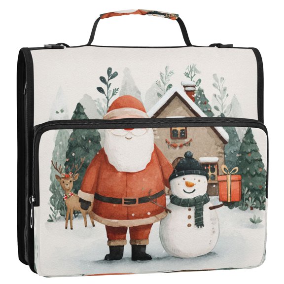 Circular Folder Package 13.6*3.5*12.4 Inches ,Binder Bag，Binder Organizer，Zipper Binder，3 Ring Binder ,Suitable for Work Teacup Santa Claus Beautiful