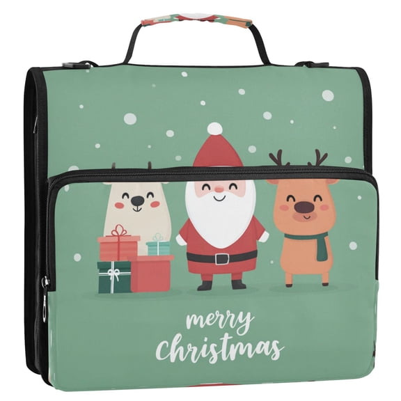 Circular Folder Package 13.6*3.5*12.4 Inches ,Binder Bag，Binder Organizer，Zipper Binder，3 Ring Binder ,Suitable for Work Teacup Santa Claus Cartoon